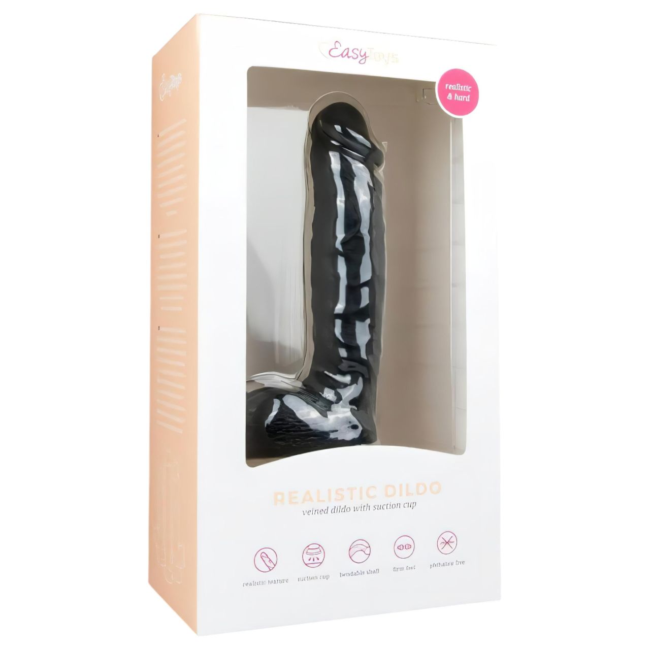 EasyToys - tapadókorongos, herés dildó (22,5 cm, fekete)