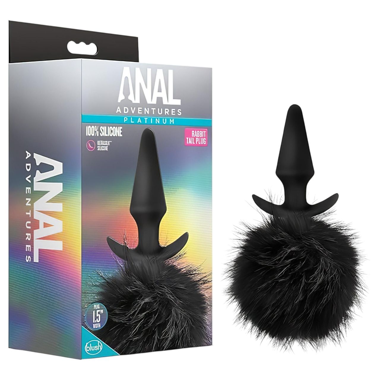 Anal Adventures Platinum - szilikon anál plug nyuszifarokkal (fekete)