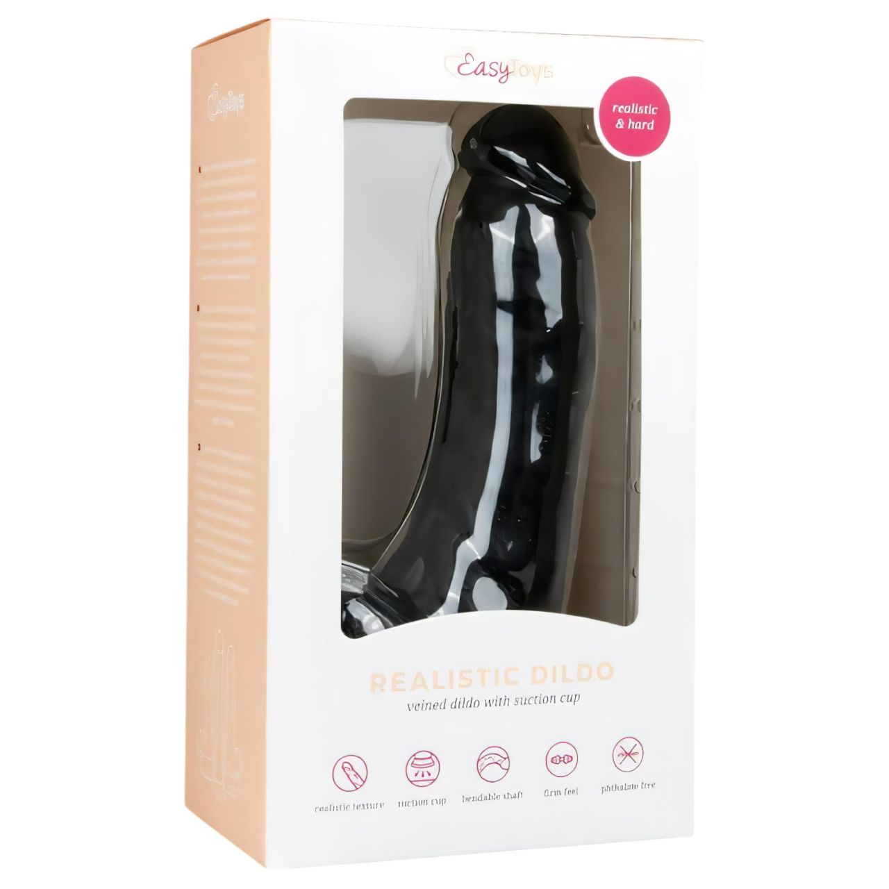 EasyToys - tapadókorongos, herés dildó (20 cm, fekete)