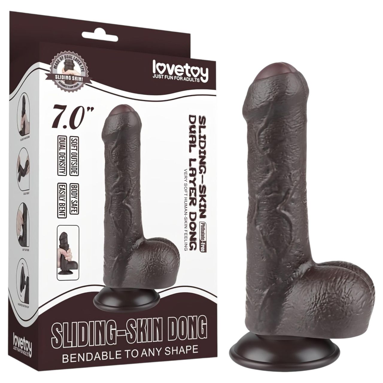 Lovetoy Sliding-Skin - herés kétrétegű dildó - 18,3 cm (barna)