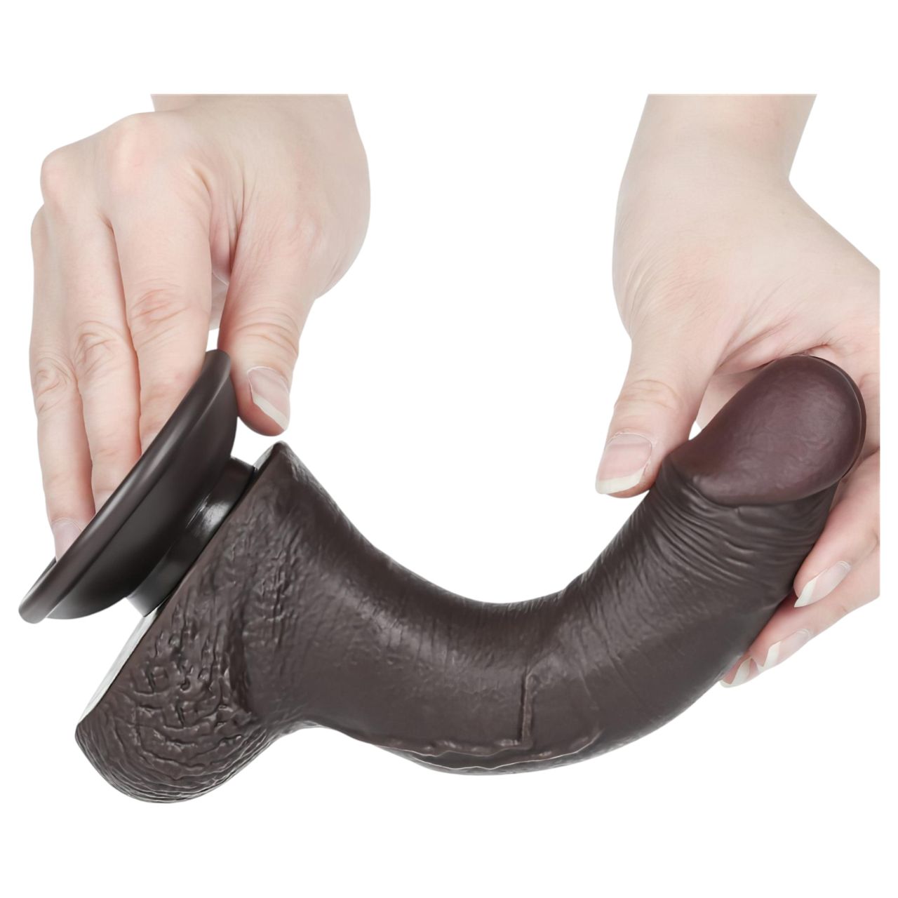 Sliding-Skin - tapadókorongos kétrétegű dildó - 19,5 cm (barna)