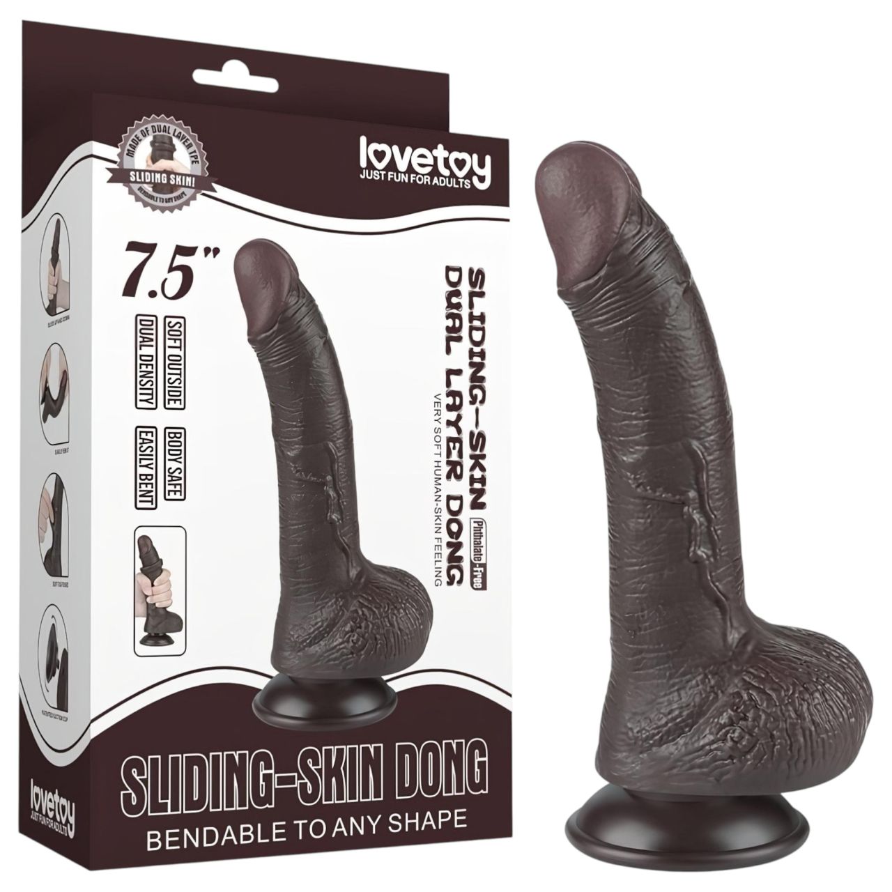 Sliding-Skin - tapadókorongos kétrétegű dildó - 19,5 cm (barna)