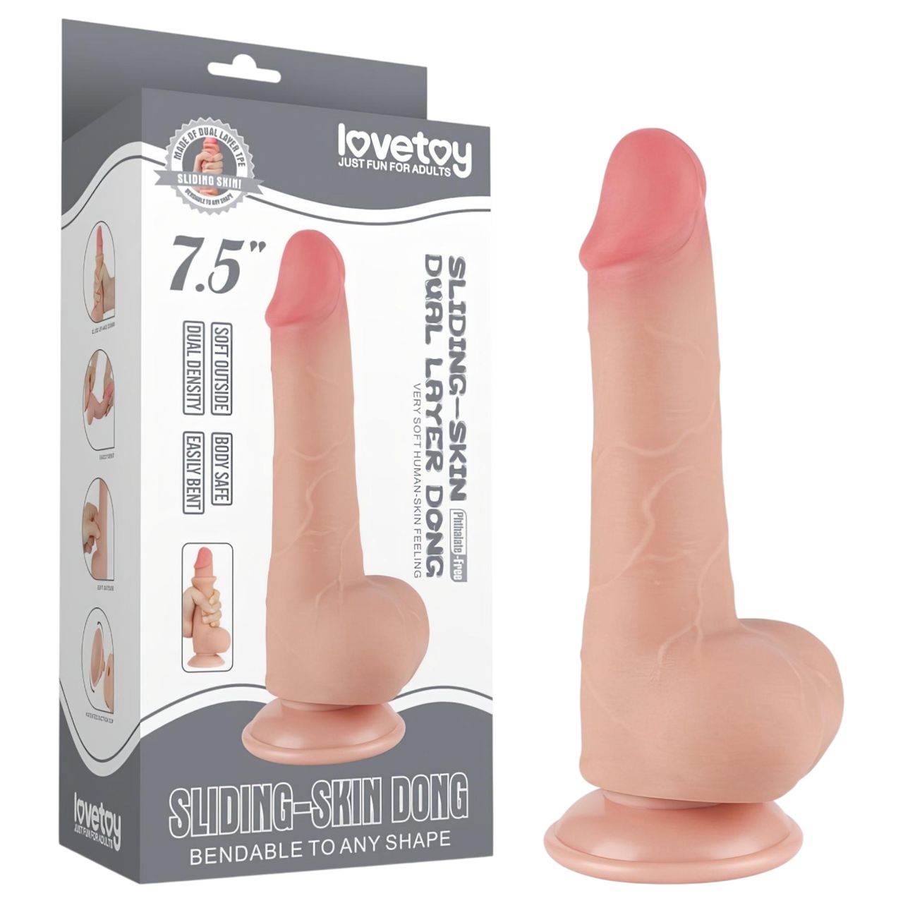 Sliding-Skin - tapadókorongos kétrétegű dildó - 19,5 cm (testszínű)
