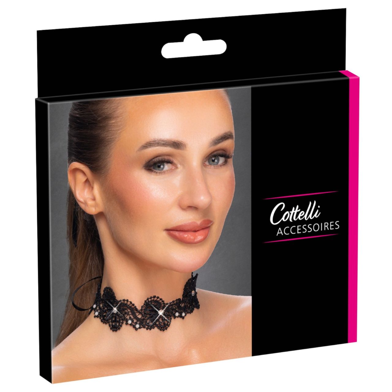 Cottelli - csipkés, gyöngyös nyakpánt (fekete)