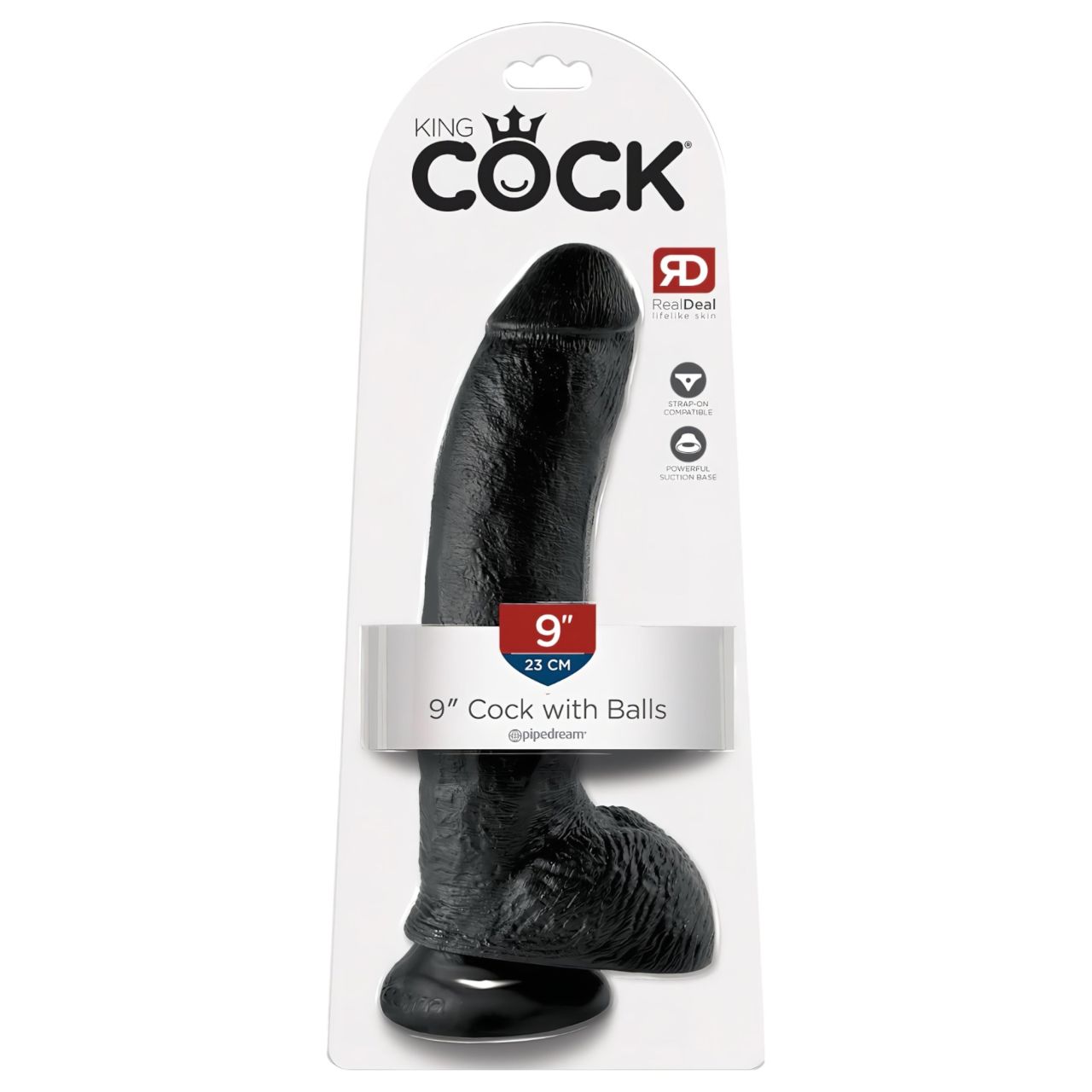 King Cock 9 - nagy tapadókorongos, herés dildó (23 cm, fekete)
