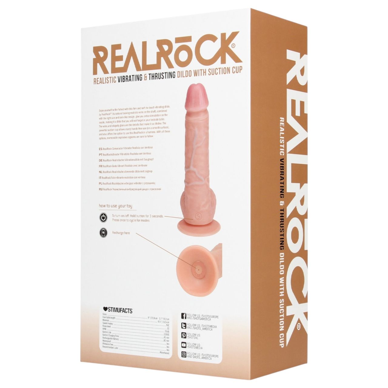 RealRock - tapadókorongos lökő vibrátor (natúr, 20,5 cm)