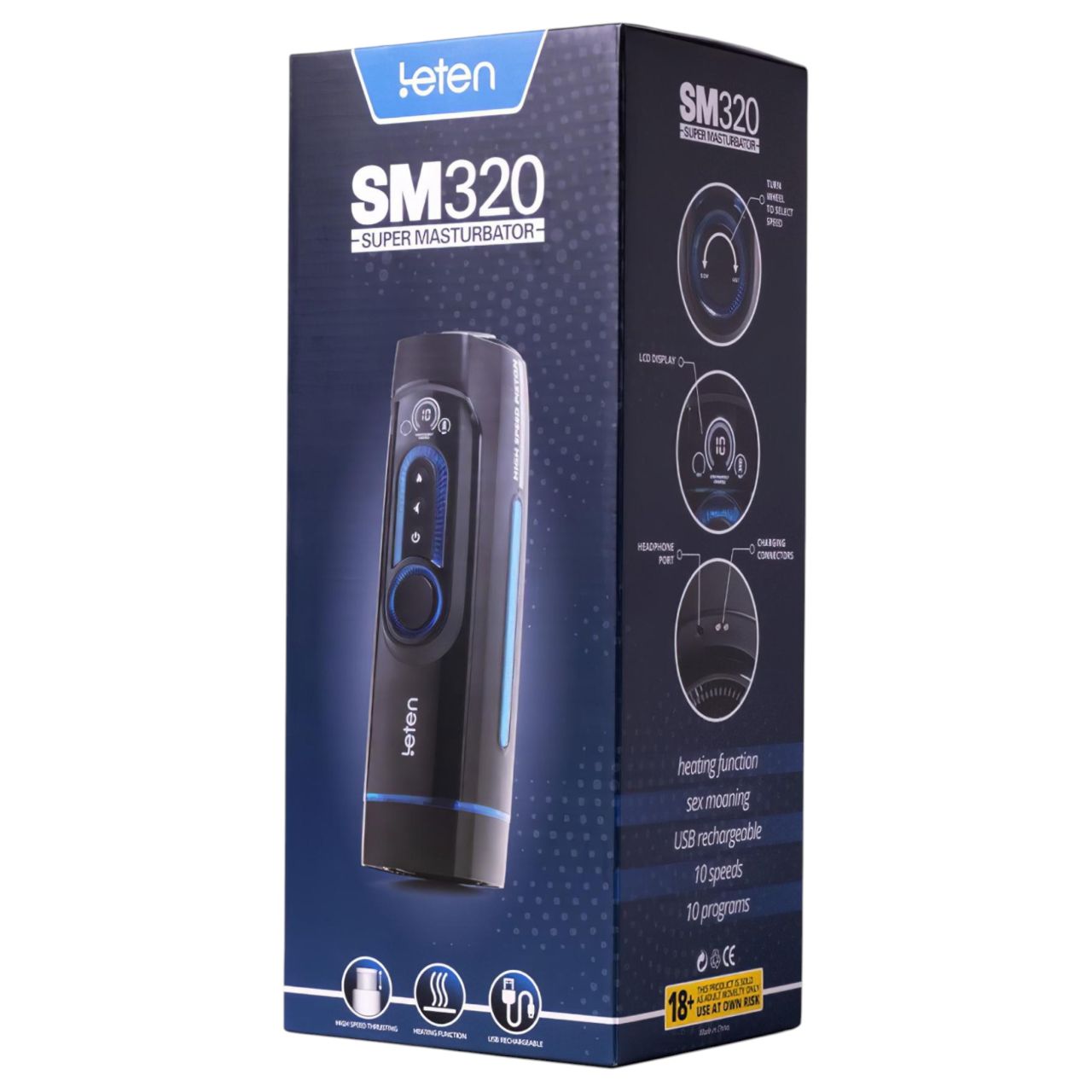 Leten SM320 - nyögő, lökő, melegítő maszturbátor férfiaknak (fekete)