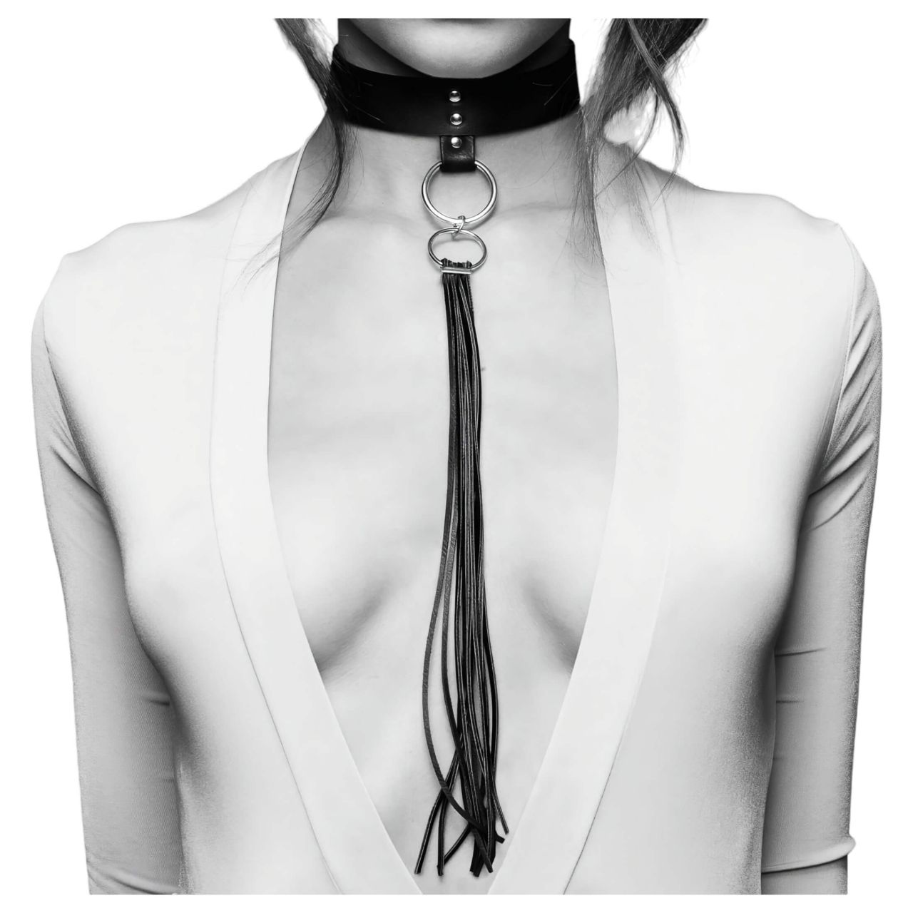 Bijoux Indiscrets - BDSM korbács és nyakörv egyben pároknak (fekete)