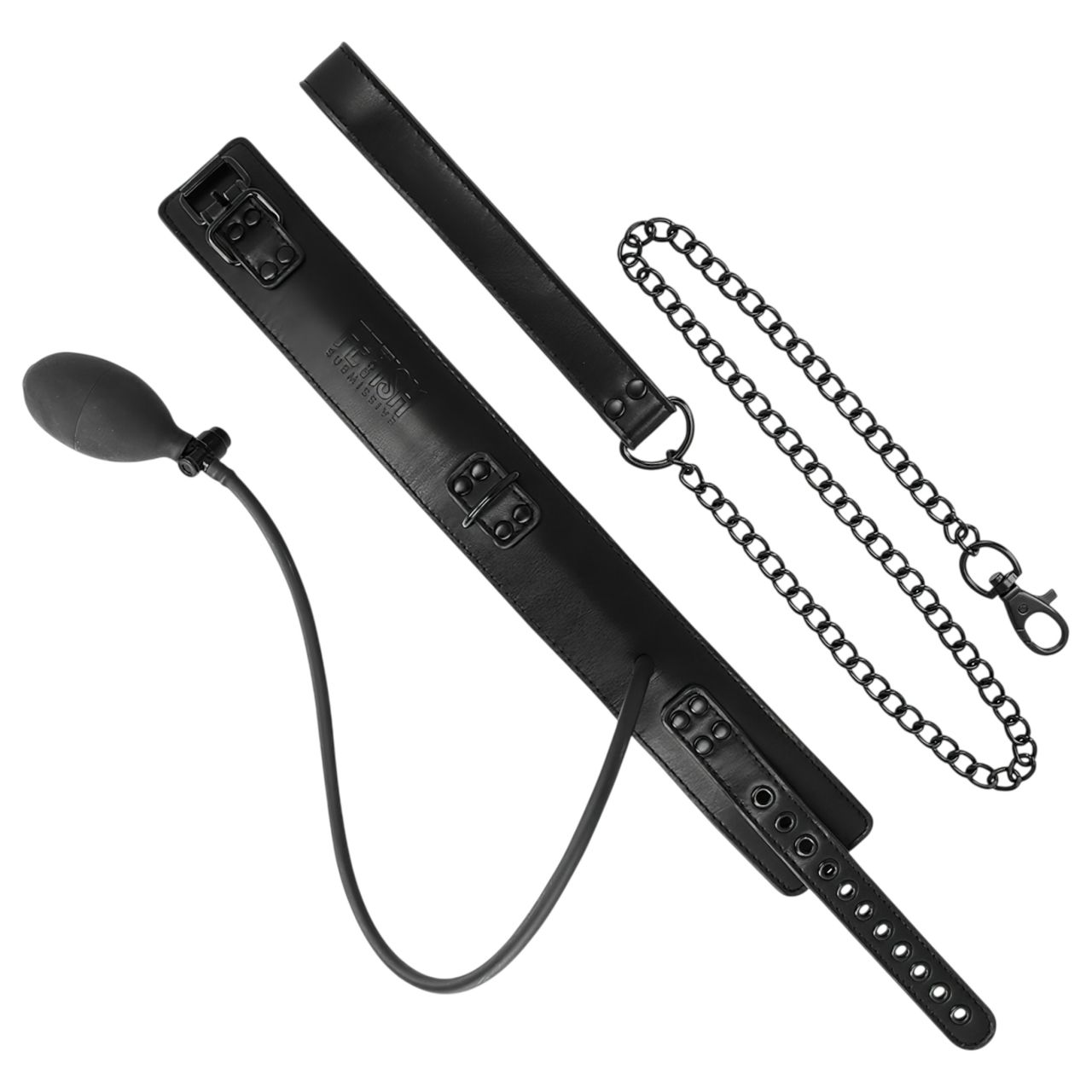 Fetish - felpumpálható nyakörv pórázzal, bondage szett (fekete)