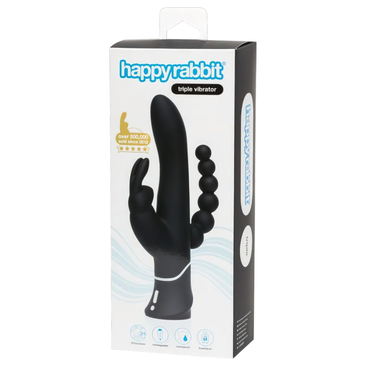 Happyrabbit Triple - akkus csikló- és análkaros vibrátor (fekete)