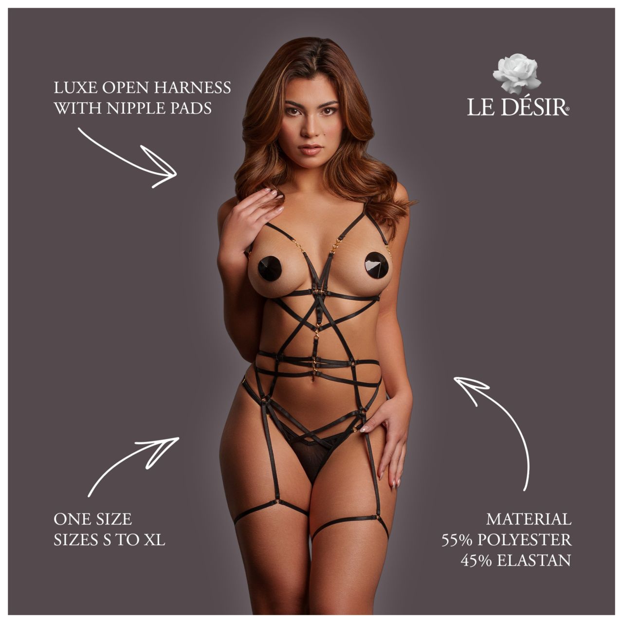 Le Désir Luxe - nyitott testheveder szett (fekete)