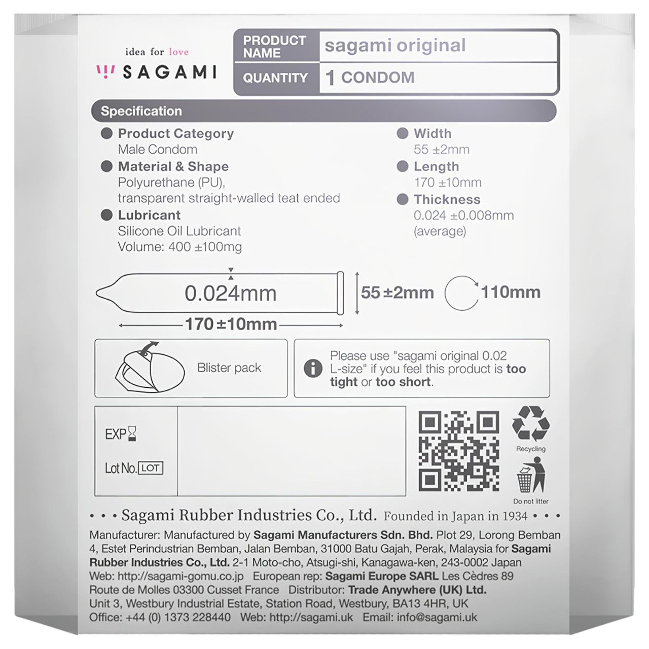 Sagami Original 0,02 - óvszer - 55 mm (1 db) Sagami Original 0,02 - óvszer - 55 mm (1 db)