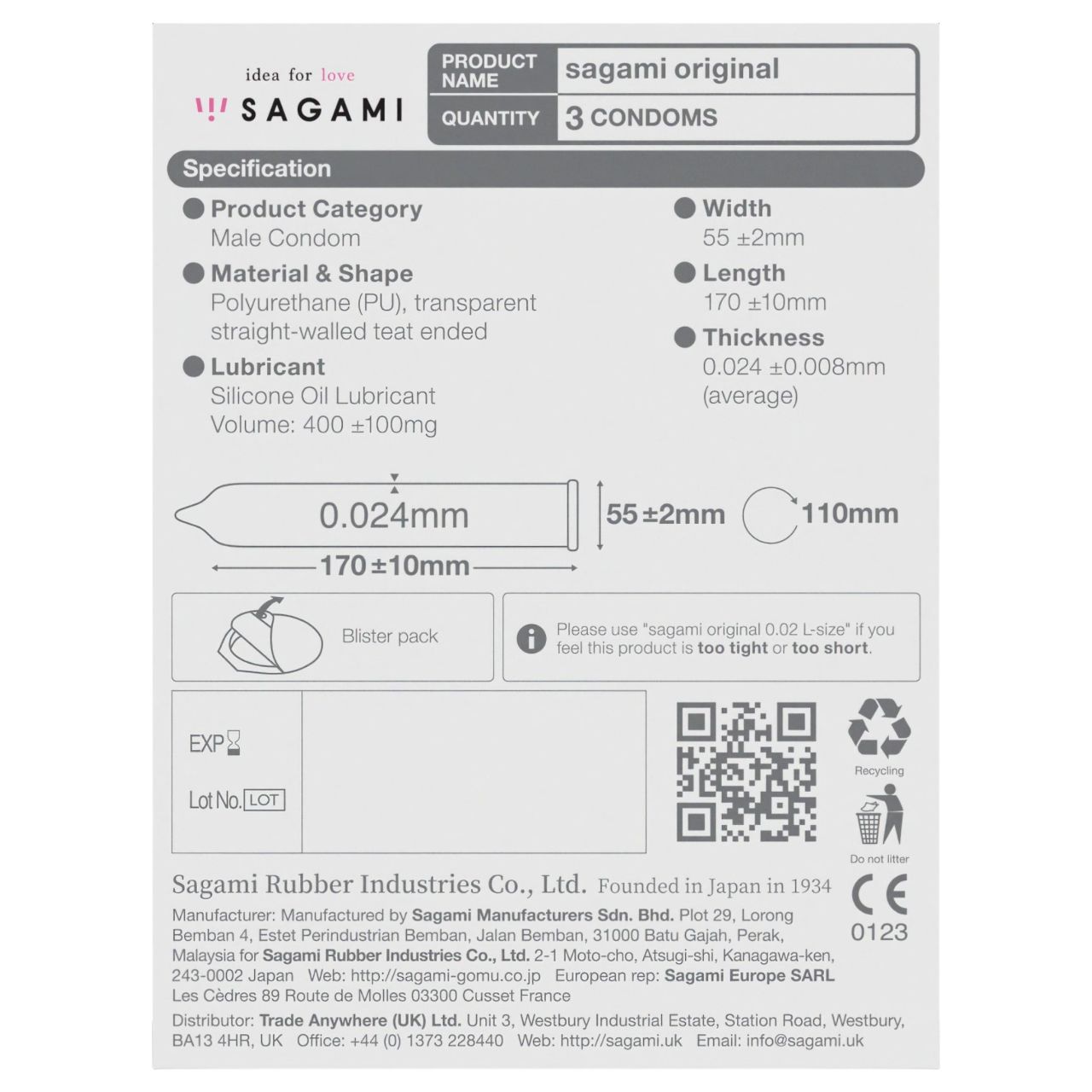 Sagami Original 0,02 - óvszer - 55 mm (3 db) Sagami Original 0,02 - óvszer - 55 mm (3 db)