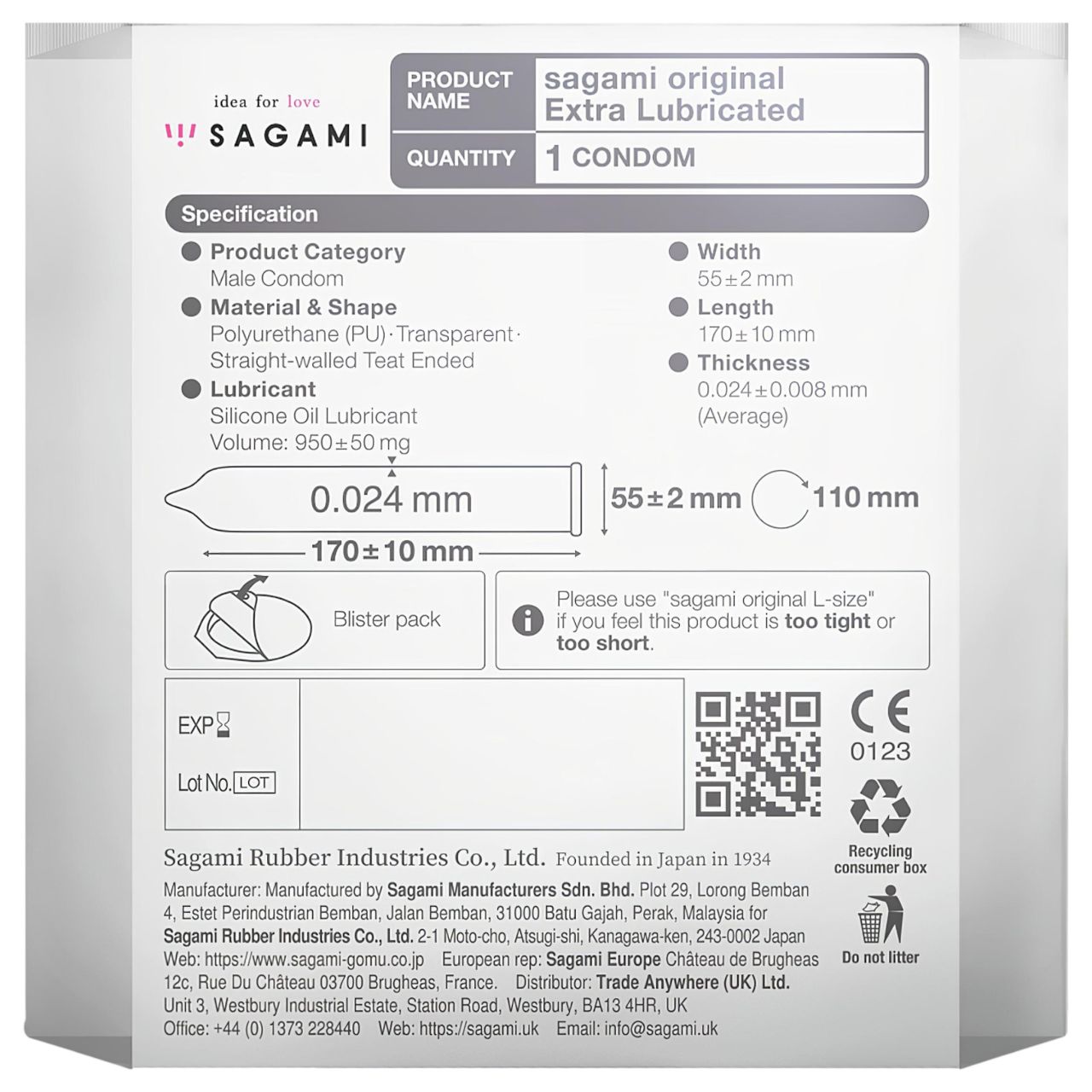 Sagami Original 0,02 - extra síkosított óvszer - 55 mm (1 db)