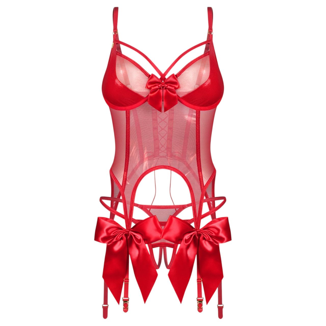 Obsessive Gifty - fűző és nyitott tanga szett (piros)