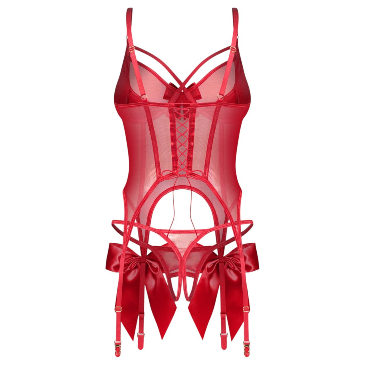 Obsessive Gifty - fűző és nyitott tanga szett (piros)