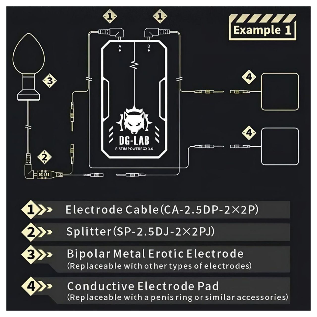DG-LAB - elektróda elosztó 2,5 mm-es aljzatról 2 mm-esre (fekete)