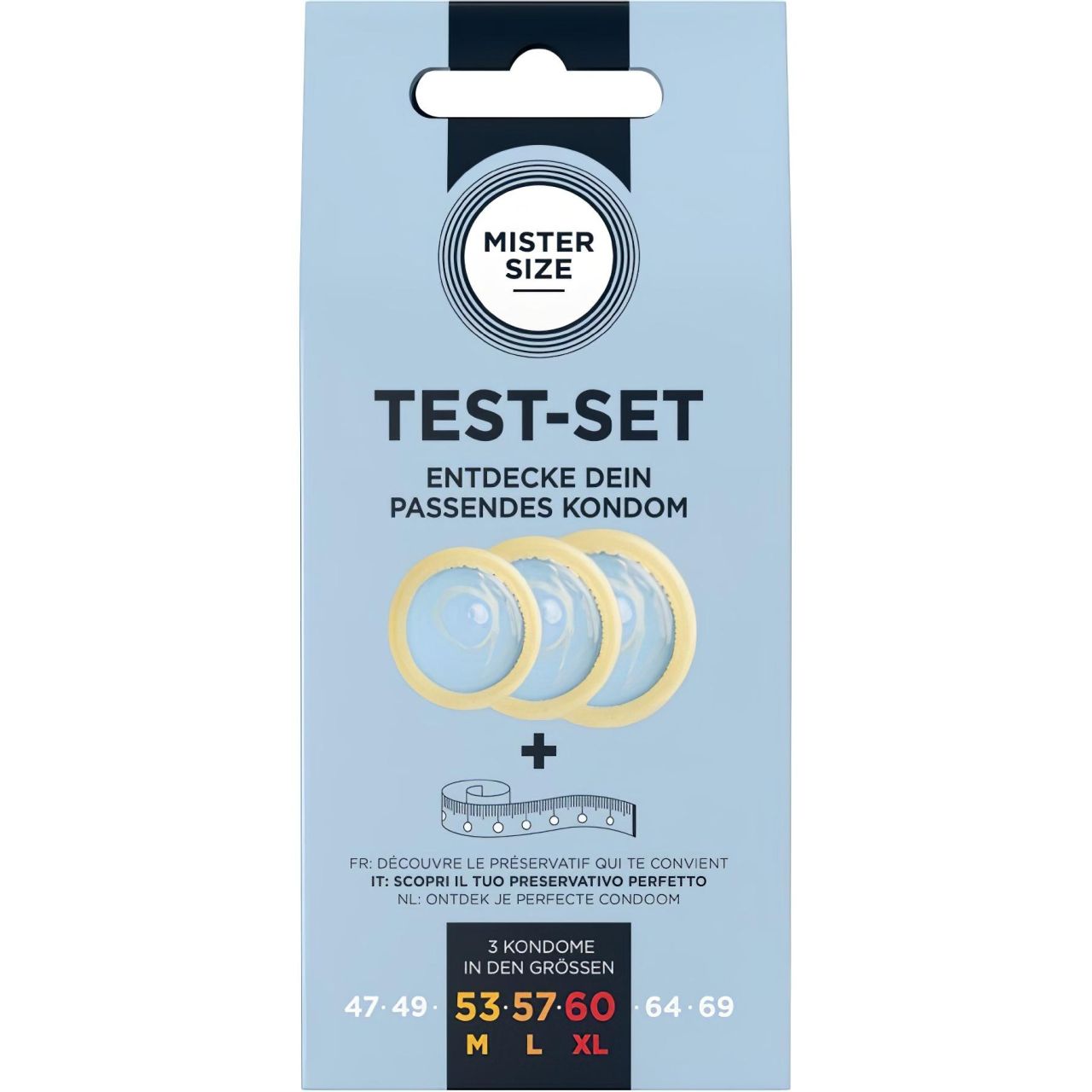 Mister Size Test-Set - óvszer próbacsomag méretmérő szalaggal (3 db)
