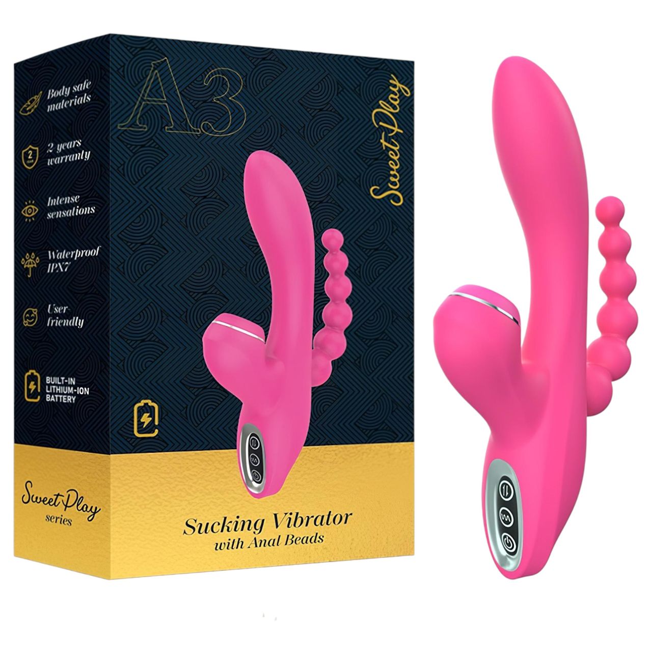 Erospace Sweet Play - G-pont vibrátor anál szondával és szívással (rózsaszín)