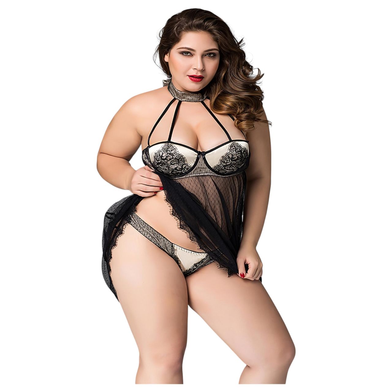 JSY 066 - fekete babydoll szett (XL-2XL)