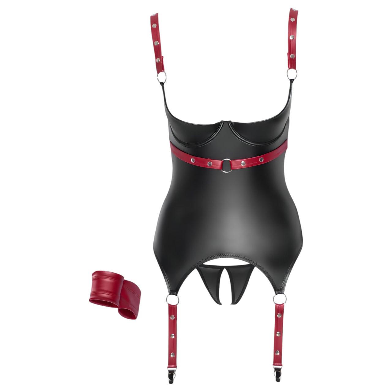 Cottelli Bondage - fényes, push-up felső nyakörvvel (fekete)