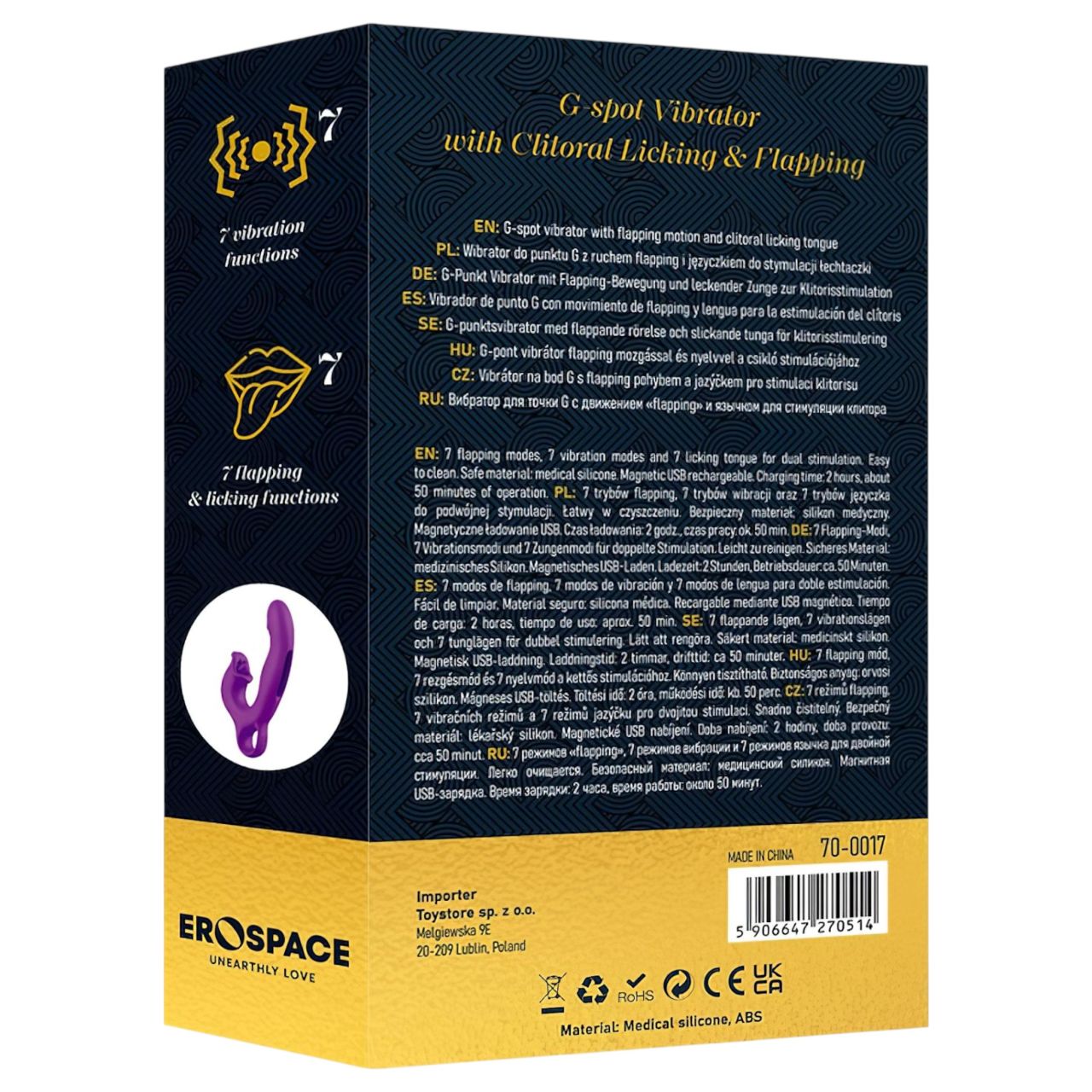 Erospace Sweet Play - nyelves csiklóizgató és bólogató G-pont vibrátor (lila)