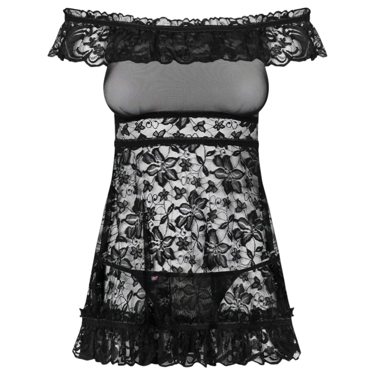 Obsessive Flores - fodros babydoll és tanga (fekete) Obsessive Flores - fodros babydoll és tanga (fekete)